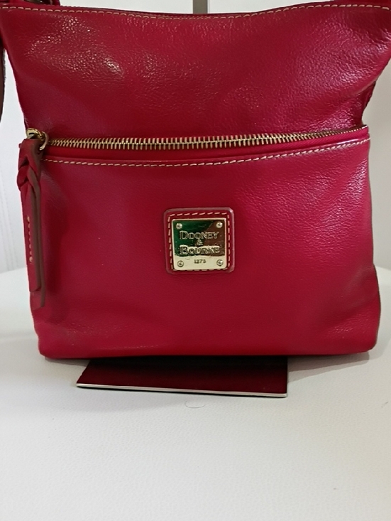 Dooney & Bourke Handbags - Dooney & Bourke Red Leather Crossbody with Gold Plaque And Adjustable Strap